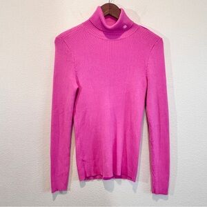 Lauren Ralph Lauren Pink Ribbed Turtleneck Sweater Med Cotton Knit Preppy NWT